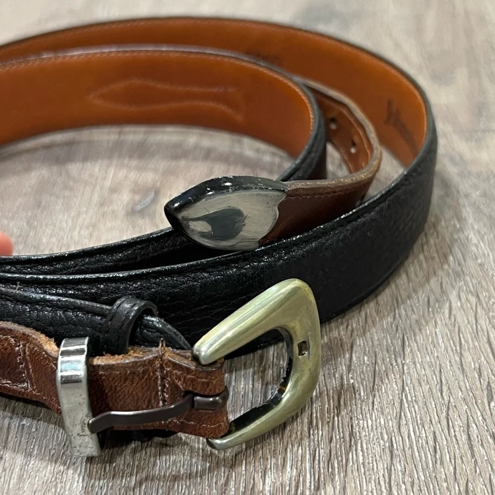 Johnston & Murphy Size 36 Genuine Leather Tumbled Glove Brown Silver Buckle Belt